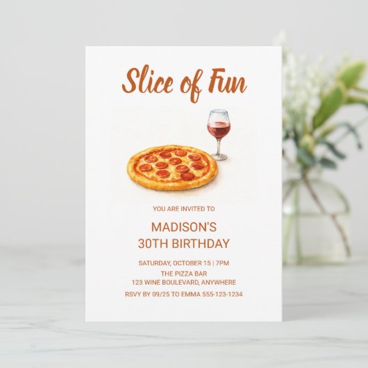 Invitation Slice Of Fun Pizza & Wine Adult Birthday Party (Debout devant)