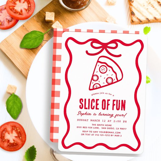 Invitation Slice of Fun Red Hand-drawn Pizza Birthday