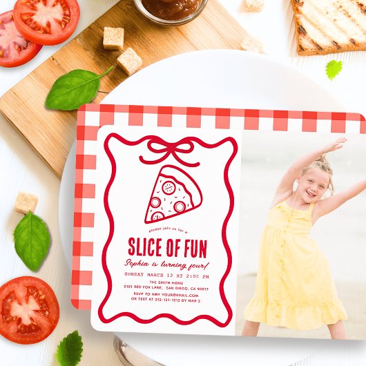 Invitation Slice of Fun Red Hand-drawn Pizza Photo Birthday