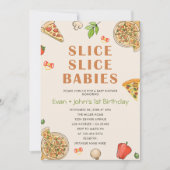Invitation Slice Slice Baby Pizza Baby Twins Anniversaire (Devant)