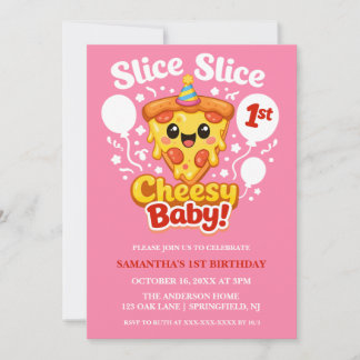 Invitation Slice Slice Baby Pizza Girl 1st Birthday Digital