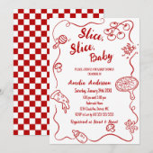 Invitation Slice Slice Baby | Red Doodle Pizza Baby Shower (Devant / Derrière)
