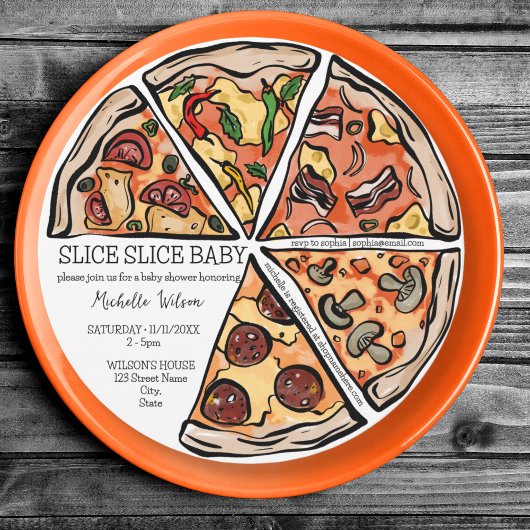 Invitation Slice Slice Baby Rustic Pizza Genre Neutre