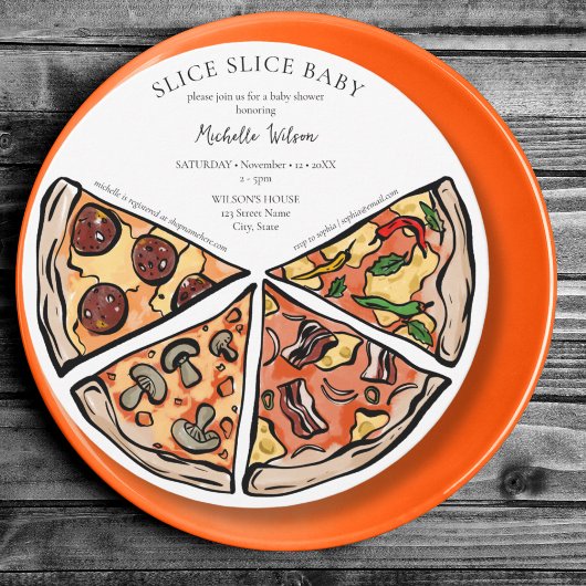 Invitation Slice Slice Baby Rustic Pizza Genre Neutre