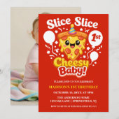Invitation Slice Slice Cheesy Baby Pizza 1st Birthday Digital (Devant / Derrière)