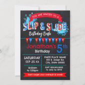 Invitation Slide et Slide été Anniversaire Bassin Rouge Bleu (Devant)