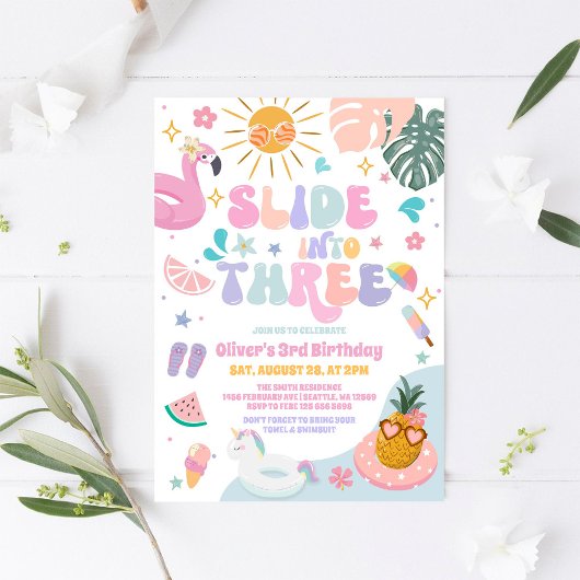 Invitation Slide Into Three Pool Party Summer 3rd Birthday