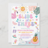Invitation Slide Into Three Pool Party Summer 3rd Birthday (Devant)