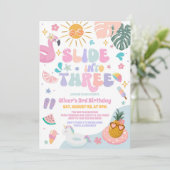 Invitation Slide Into Three Pool Party Summer 3rd Birthday (Debout devant)