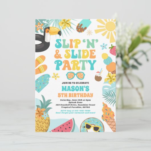 Invitation Slide 'n' Slide Splash Pad Summer Anniversday Part (Debout devant)
