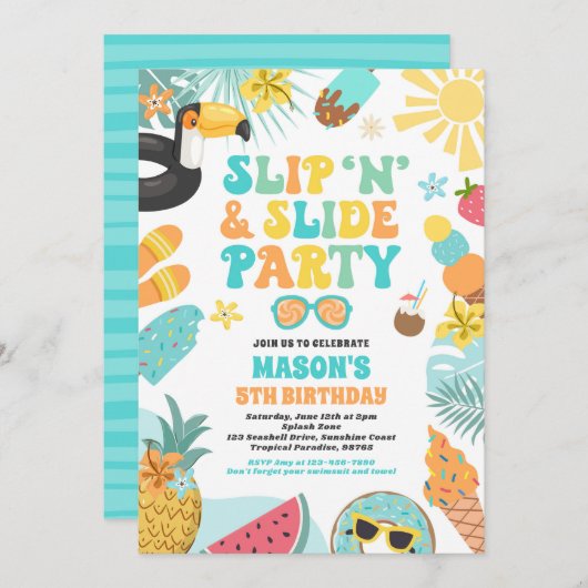 Invitation Slide 'n' Slide Splash Pad Summer Anniversday Part (Devant / Derrière)