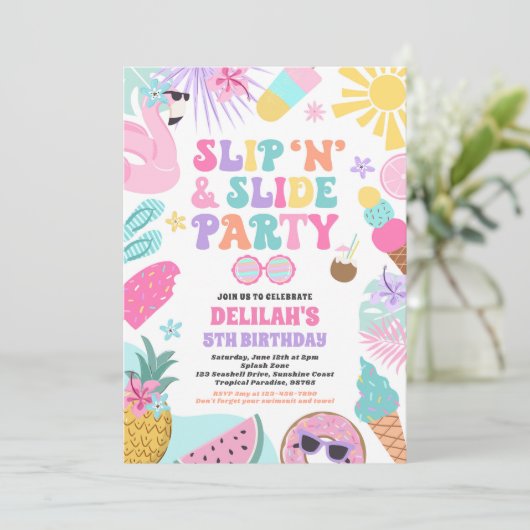 Invitation Slide 'n' Slide Splash Pad Summer Anniversday Part (Debout devant)