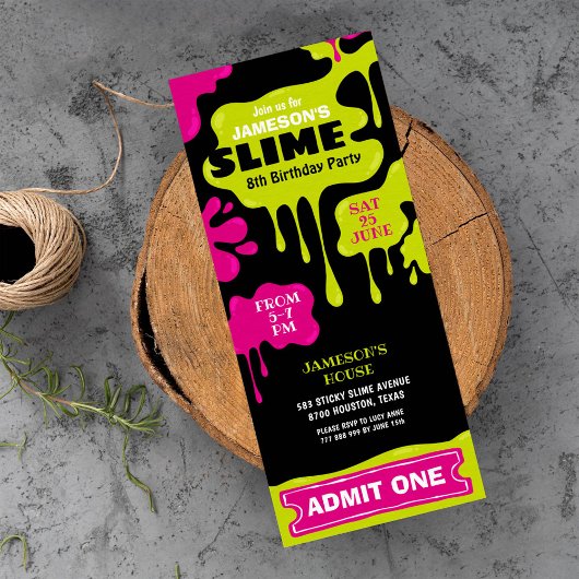 Invitation Slime anniversaire ticket de fête admettre une inv