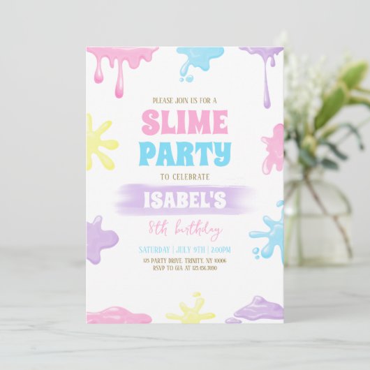 Invitation Slime fête d'anniversaire (Debout devant)