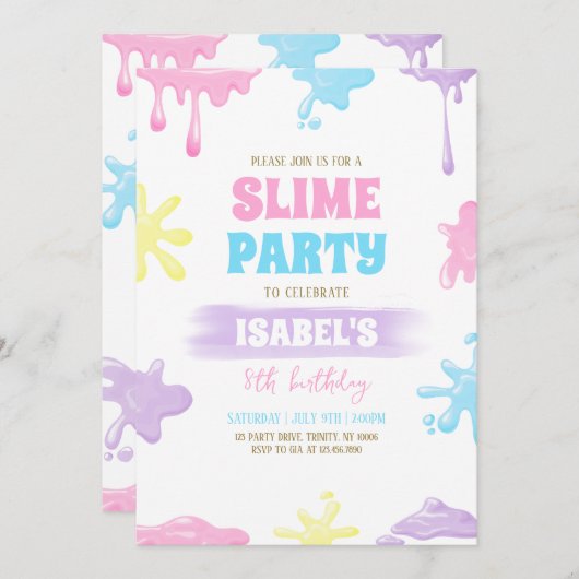 Invitation Slime fête d'anniversaire (Devant / Derrière)