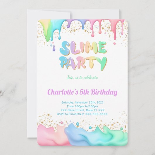 Invitation Slime fête d'anniversaire (Devant)
