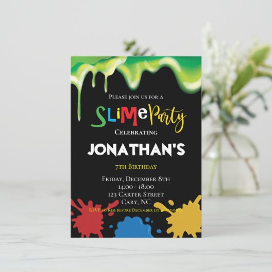 Invitation Slime Fun children Anniversaire fête (Debout devant)