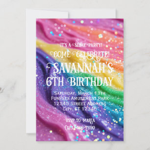 Invitation Slime Party Arc-en-ciel Couleurs Anniversaire