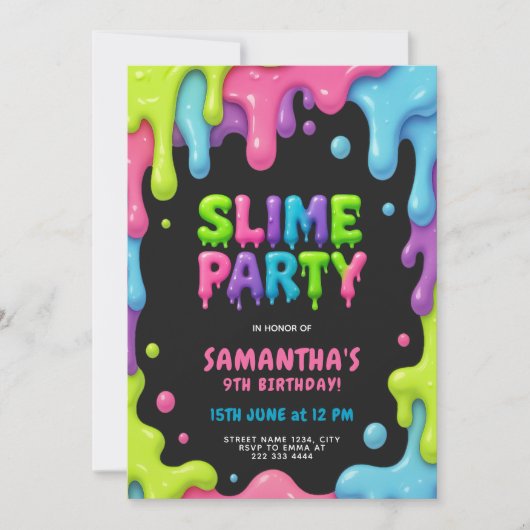 Invitation Slime Party coloré pour enfants (Devant)