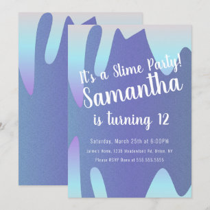Invitation Slime Party Ombre Drivers Birthday Sparkle Blue