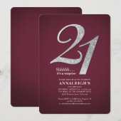 Invitation Sliver Parties scintillant Glam Bourgogne 21e anni (Devant / Derrière)