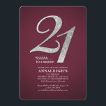 Invitation Sliver Parties scintillant Glam Bourgogne 21e anni<br><div class="desc">Créez votre propre surprise de 21e anniversaire en Bourgogne moderne avec les détails de votre fête sur les polices arrière - plans et populaires de Bourgogne que vous pouvez facilement modifier en cliquant sur le bouton "Personnaliser"</div>