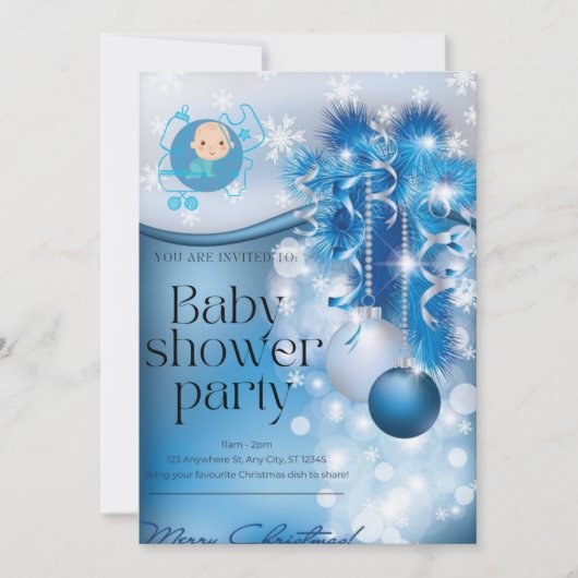 Invitation Sliver snowflakes winter wonderland baby shower  (Devant)