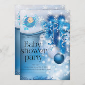 Invitation Sliver snowflakes winter wonderland baby shower  (Devant / Derrière)
