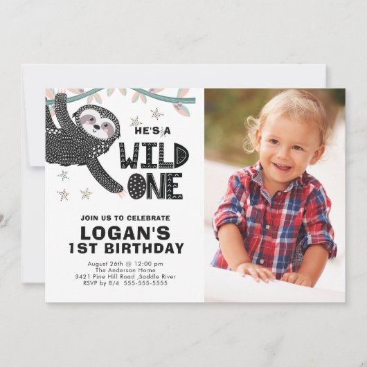Invitation Sloth 1er anniversaire Photo Anniversaire Invitati (Devant)