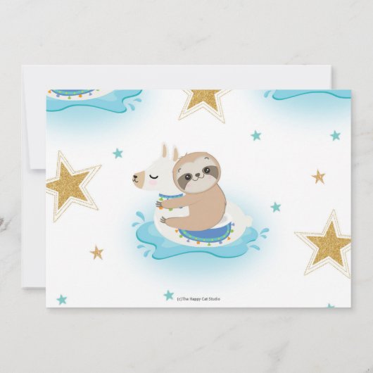 Invitation Sloth and Llama Pool Party Birthday Boy Photo (Dos)