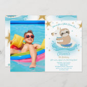 Invitation Sloth and Llama Pool Party Birthday Boy Photo (Devant / Derrière)