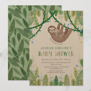 Invitation Sloth Baby Boy Bow Cravate douche Jungle Thème