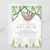 Invitation Sloth Baby Girl Douche Virtuelle Jungle Thème (Devant)