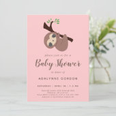 Invitation Sloth Baby shower Girl rose Brown mignonne (Debout devant)