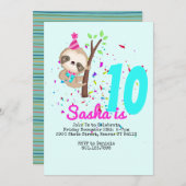 Invitation Sloth Birthday Girl Custom Theme Party (Devant / Derrière)