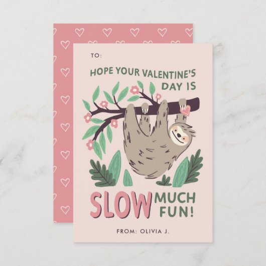 Invitation Sloth Classroom Valentine's Exchange Card (Devant / Derrière)