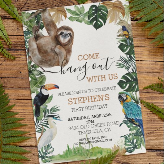 Invitation Sloth Come Hang out avec nous Anniversaire