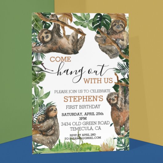 Invitation Sloth Come Hang out avec nous Anniversaire