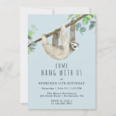 Invitation Sloth Come Hang | Sky Blue Fun Anniversaire de enf (Devant)