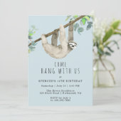 Invitation Sloth Come Hang | Sky Blue Fun Anniversaire de enf (Debout devant)
