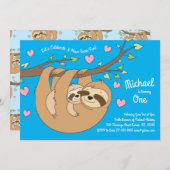 Invitation Sloth Cute Kids 1er anniversaire (Devant / Derrière)