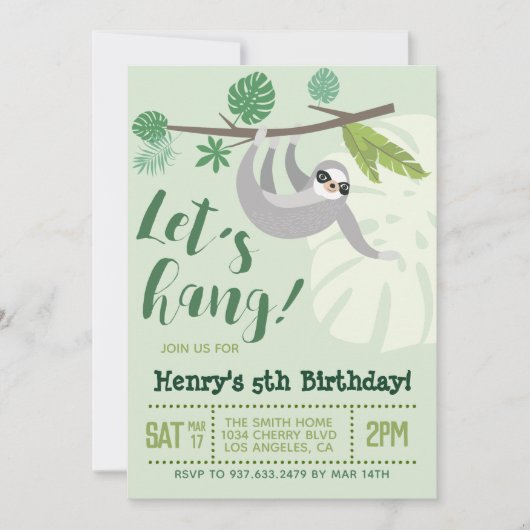 Invitation Sloth Hang Anniversaire (Devant)