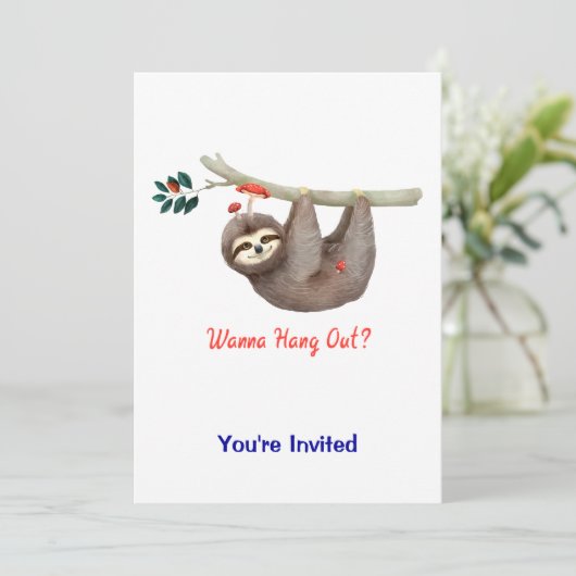 Invitation Sloth Hanging from Branch TEXT Voulez-vous vous ac (Debout devant)