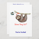 Invitation Sloth Hanging from Branch TEXT Voulez-vous vous ac (Devant / Derrière)