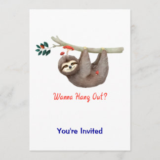 Invitation Sloth Hanging from Branch TEXT Voulez-vous vous ac