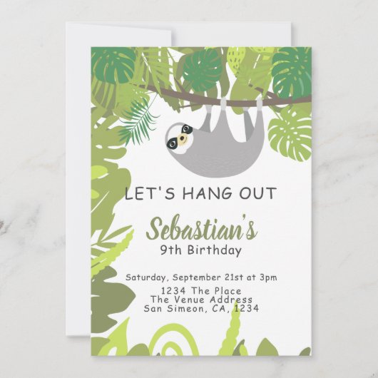 Invitation Sloth Permet de passer la fête d'anniversaire pers (Devant)
