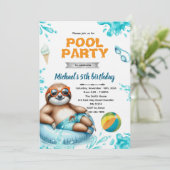 Invitation Sloth Pool Party Birthday Invite (Debout devant)