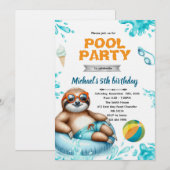 Invitation Sloth Pool Party Birthday Invite (Devant / Derrière)