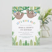 Invitation Sloth TWIN BOYS Fête d'anniversaire en bleu et bla (Debout devant)