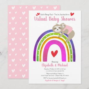 Invitation Sloths Virtual Girl Baby shower Cute Boho Rainbow